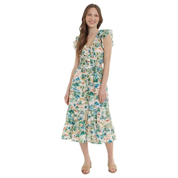 Donna Morgan Women's Ruffle Double Tier Dress 20 Plus Ivory/Green